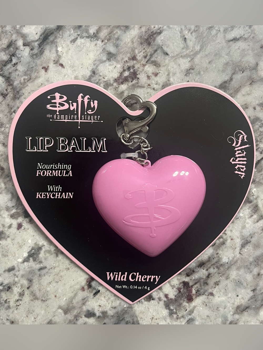 Buffy The Vampire Slayer Pink Heart Wild Cherry Lip Balm Keychain Whimsigoth Y2K